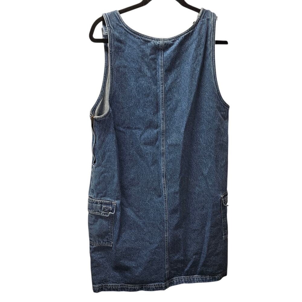 VTG 90s Overall Dress Denim Jean Cargo Blue Sleeveless Grunge Teacher Sz L - Picture 5 of 10
